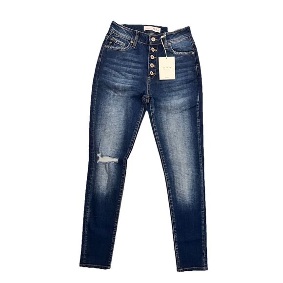 KanCan Curvy High Rise Ankle‎ Skinny Button Fly Jeans Women’s 3/25 Whiskered NWT - Picture 1 of 11